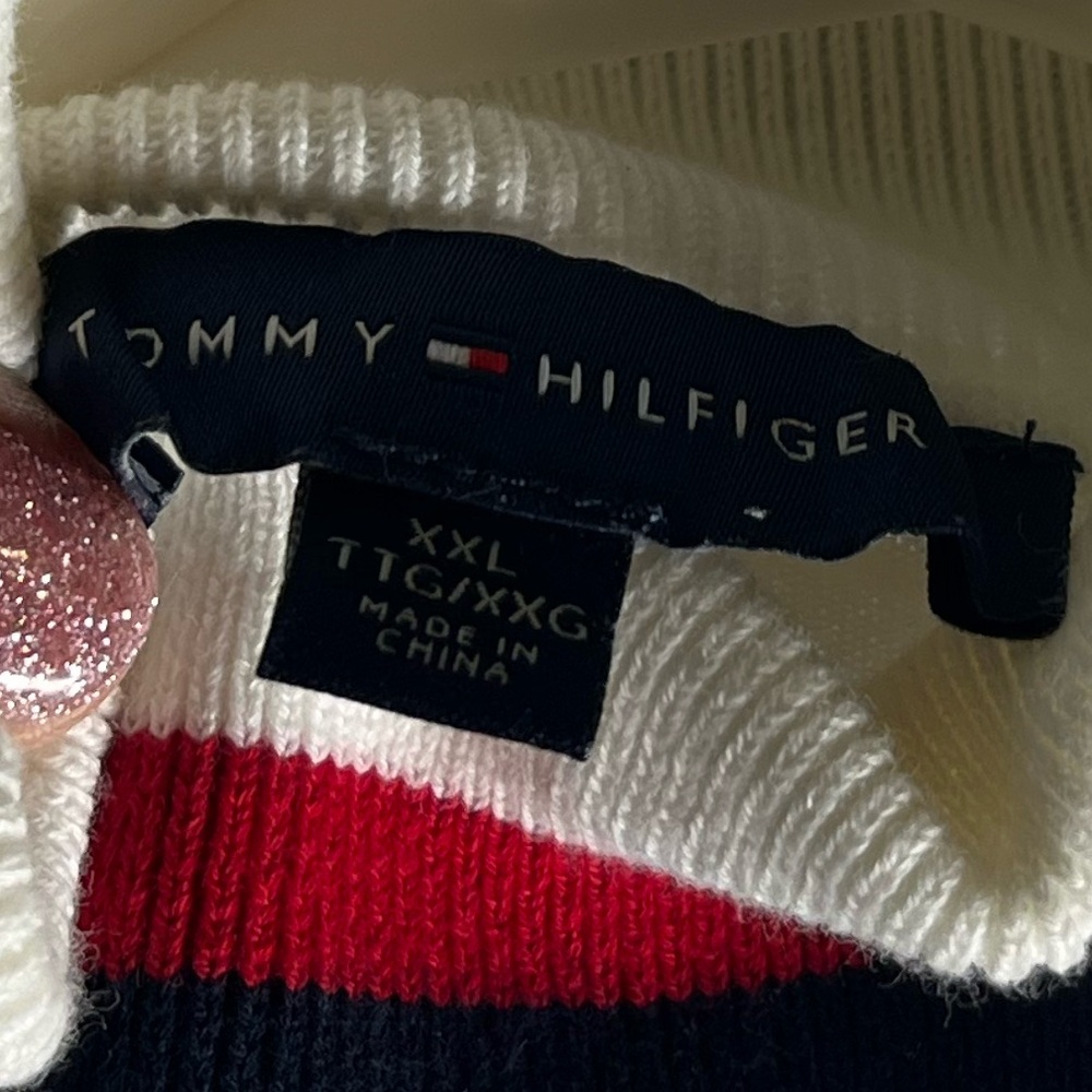 Navy and White Turtleneck Sweater with Red Accents - Picture 5 of 5